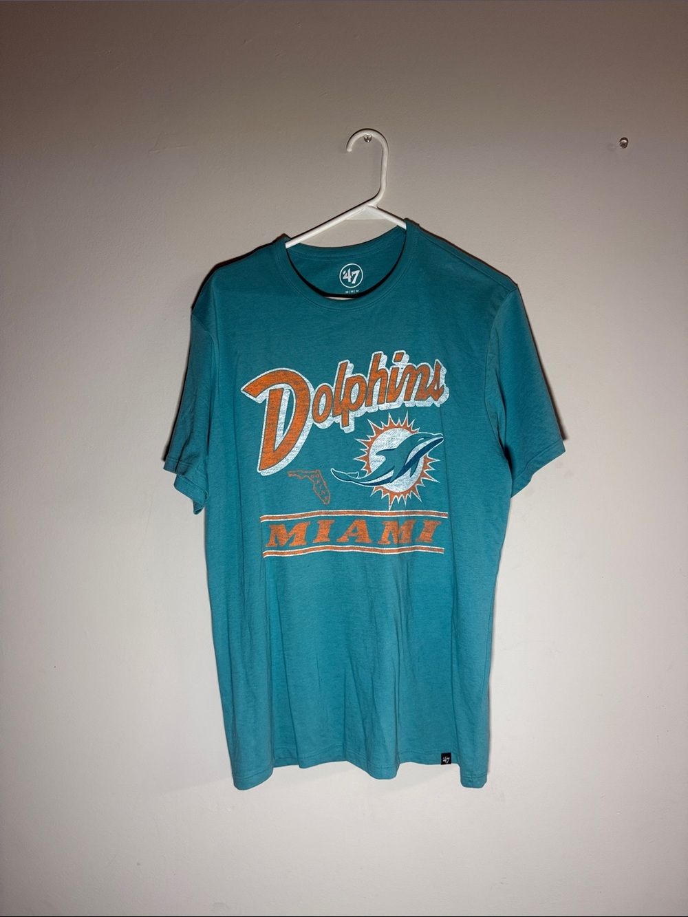 47 Teal Miami Dolphins Graphic Tee with Orange & White Logo